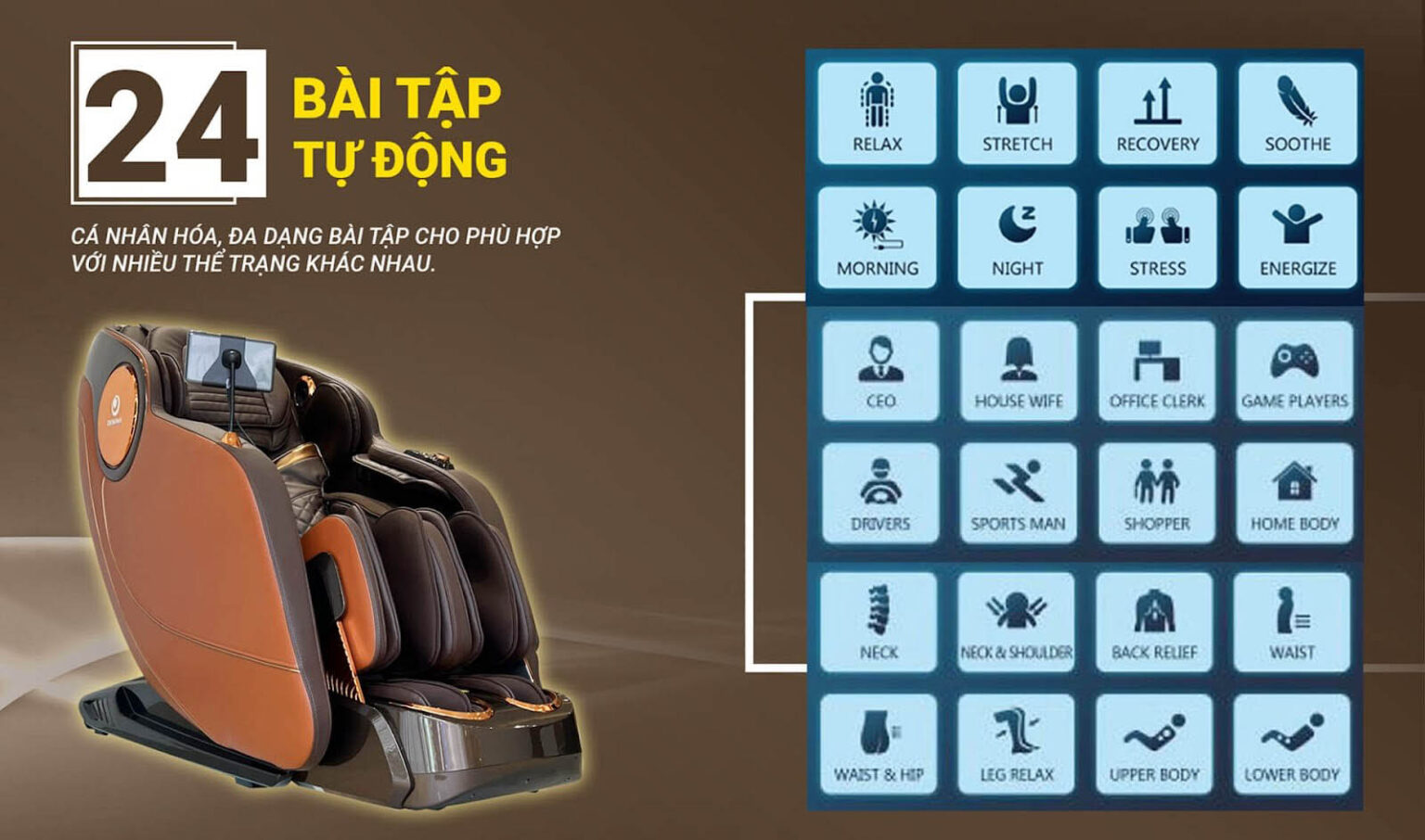24 bài tập tự động ghế massage OKINAWA OS-936